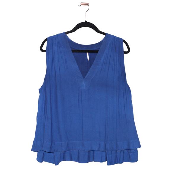 Free People Blue Flowy Tank Top V-neck Size Medium - Picture 1 of 3